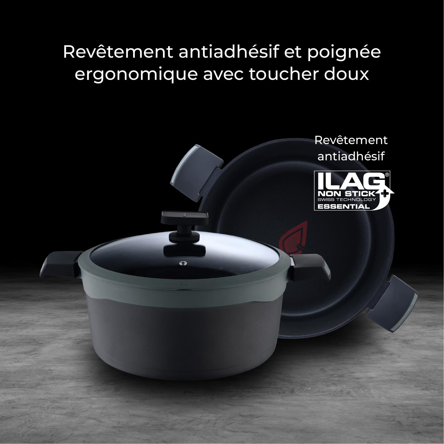 MasterPRO Gastro Reeco - Batterie de cuisine en fonte d'aluminium - 3 poêles 28, 24 et 20cm - 1 louche 16cm - 3 poêles 28, 24 et 20cm - 3 ustensiles de cuisine et 1 protège-poêle