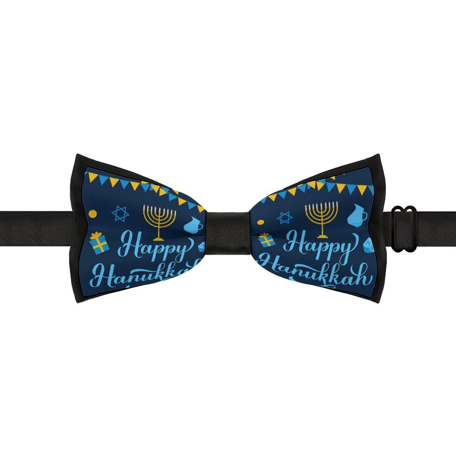GoasNei Happy Hanukkah Jewish Chanukah Holiday Bow Tie for Men Adjustable Necktie Funny Tie Neck Ties for Weddings Party