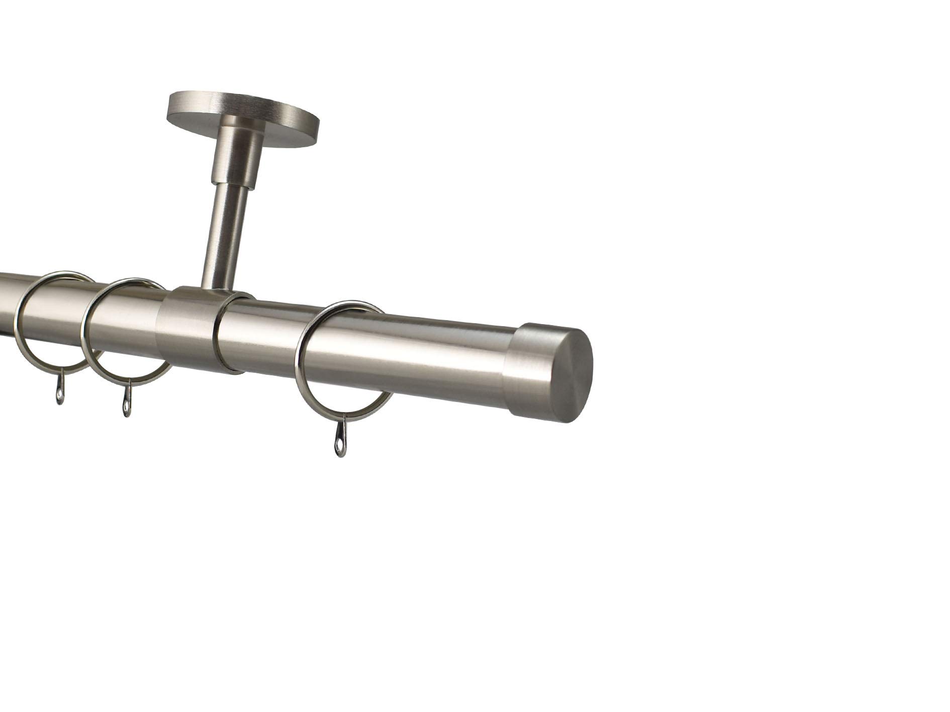 YHO Bay Window Curtain Pole Ceiling Fix 4m Brushed Chrome 28mm For Eyelet & Pencil Pleat Curtains (3m, Riga Finial With Rings)