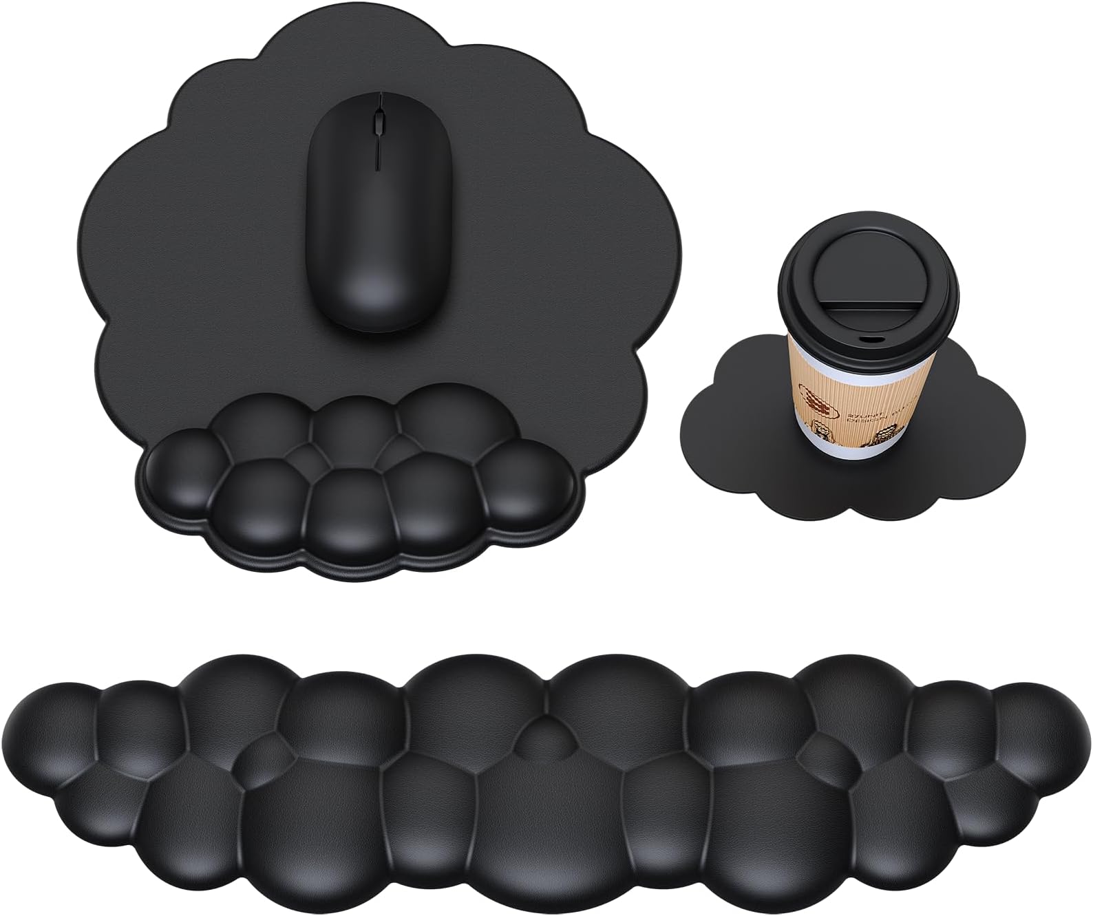Cloud Mouse Pad with Wrist Rest, Cloud Keyboard Wrist Rest, Mouse Pad Wrist Support, Ergonomic Keyboard Mouse Wrist Support (Black)