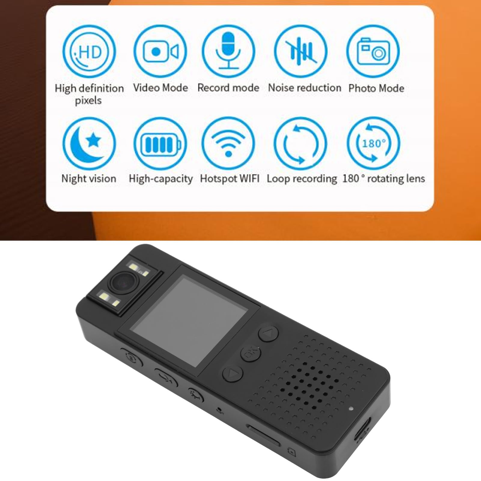 Vikye Mini Telecamera per il Corpo, Monitor Remoto WiFi HD 1080P, Videocamera Indossabile con Visione Notturna per Registrazioni Quotidiane, Ciclismo, attività All'aperto