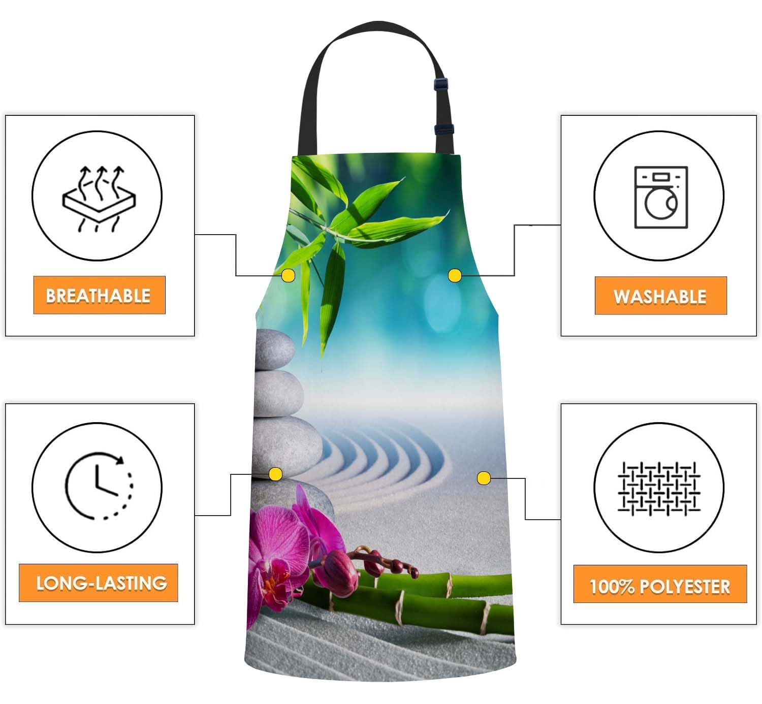 Smooffly Sand Orchid & Massage Stones - Kitchen & BBQ Aprons for Men & Women, Sand Orchid and Massage Stones, 27x31 Inch - Image 4