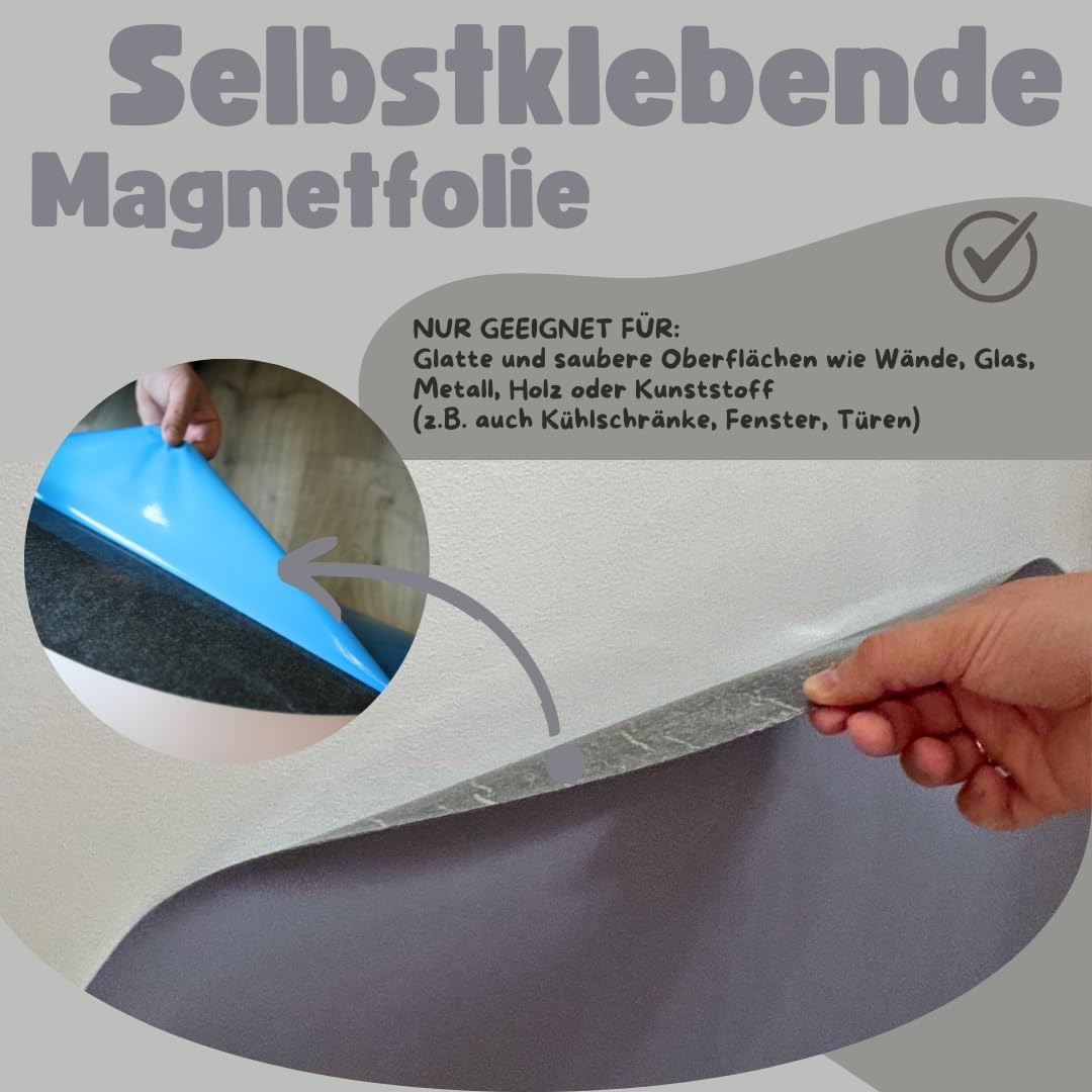 Lukada Magnetfolie | Magnetisch Selbstklebende Tafelfolie | 80 x 100cm rund Bogen Wand | Beschreibbar & Abwischbar Kreidefolie | Magnettafel Kind für Magnete | Magnetwand Kinderzimmer (Grau)