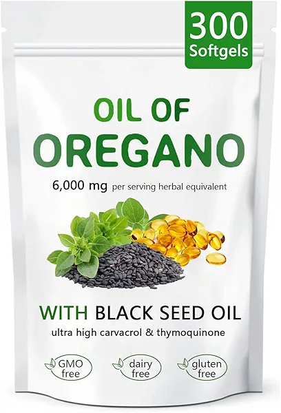 Oil of Oregano with Black Seed Oil, 2 in 1 Organic Oregano Capsules for Immune Support & Overall Wellness, Non-GMO, Gluten Free, 300 Softgel