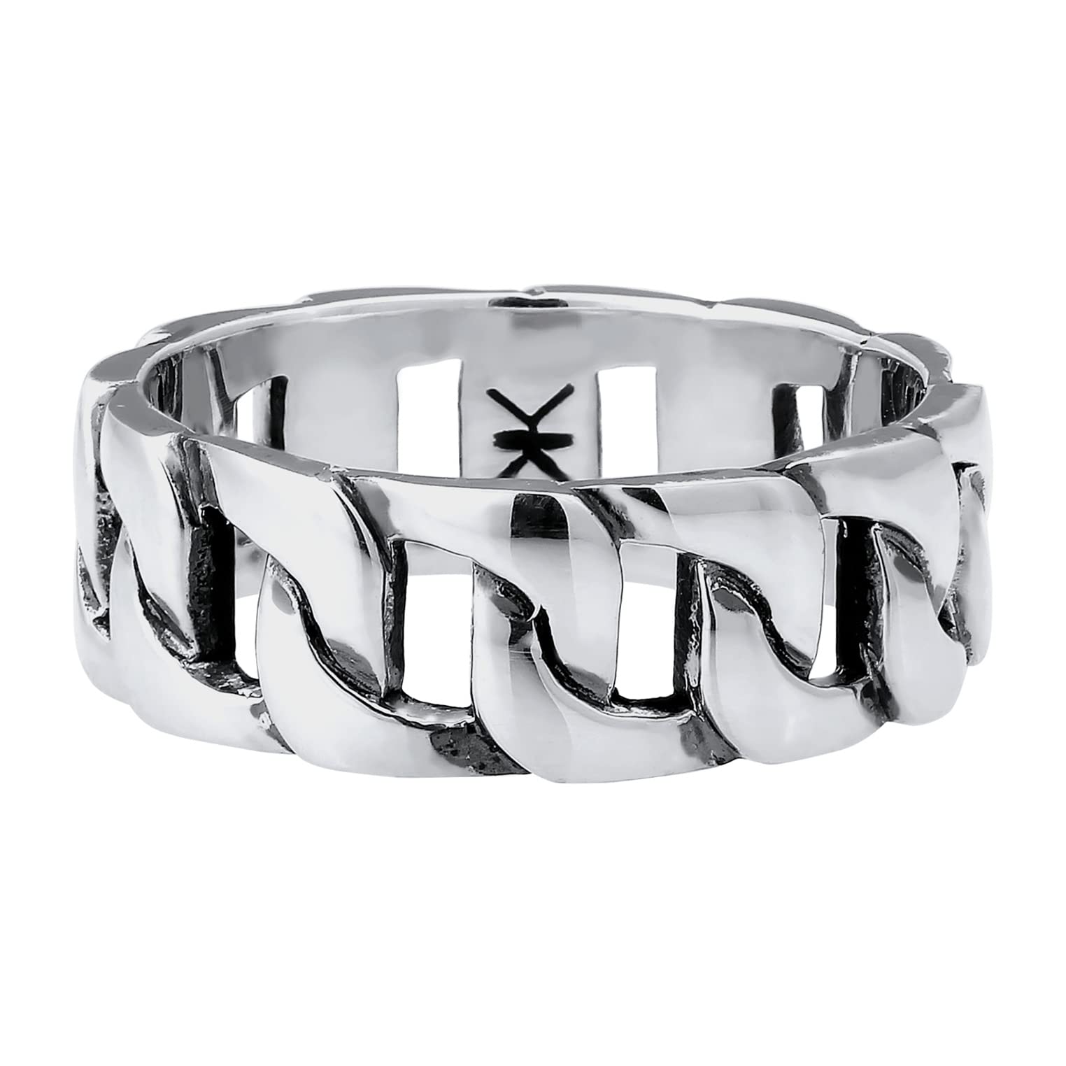 kuzzoi Massiver M.Ring oxidiert schwarz im Tankdesign, Bandring aus 925er Sterling-Silber, großer antiker Look