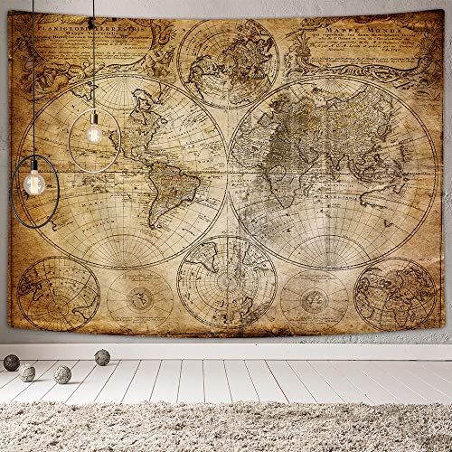 Nymb Vintage World Map Wall Tapestry, Old Nautical Map Tapestries Wall Art, Nostalgic Style Art Historical Atlas Vintage Design, Wide Wall Hanging For Bedroom Living Room Dorm, Pale Brown #TOP1