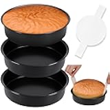 8 Inch Cake Pan, Premium Round Cake Pans Set of 3, Durable Circle Cake Pan with 100 Pieces Parchment Paper, Non-Toxic & Healthy Deep Cake Baking Pans Tins for Birthday Christmas, Dishwasher Safe