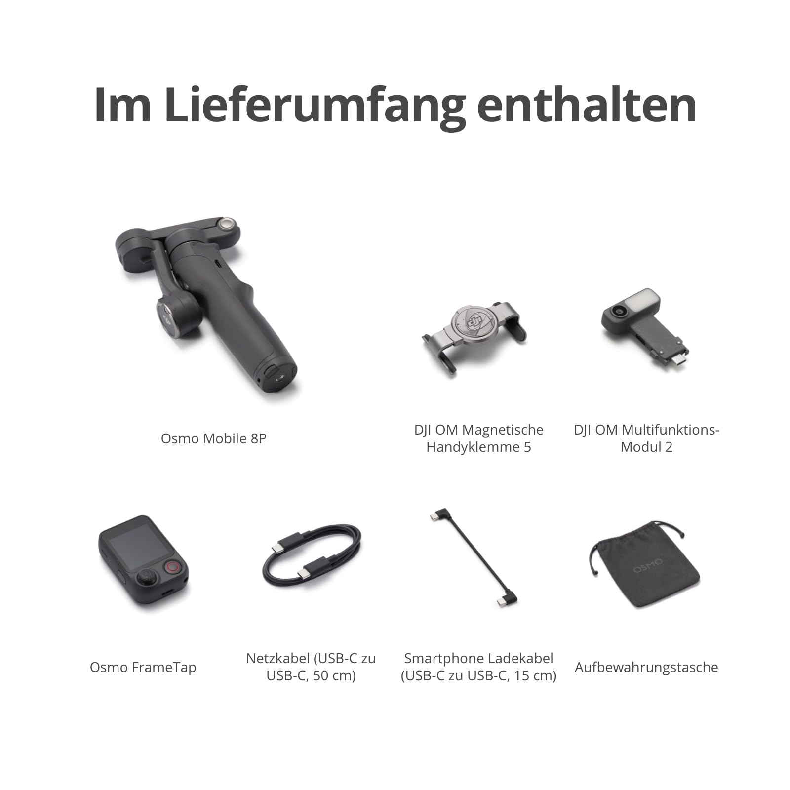 Osmo Mobile 8P Gimbal-Stabilisator für iPhone & Android, Tracking-Modul, Fernsteuerung, Natives Tracking, Verlängerungsstab & Stativ integriert, 10h Akku, 3-Achsen-Stabilisierung, Smartphone-Gimbal