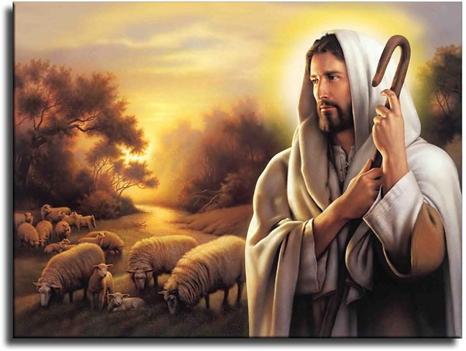 WRR Simon Dewey - The Good Shepherd Jesus Christ Poster Picture Canvas Wall Art Print Jesus with Lamb Poster Home Room Decor -705 (24x32inch-NoFramed)