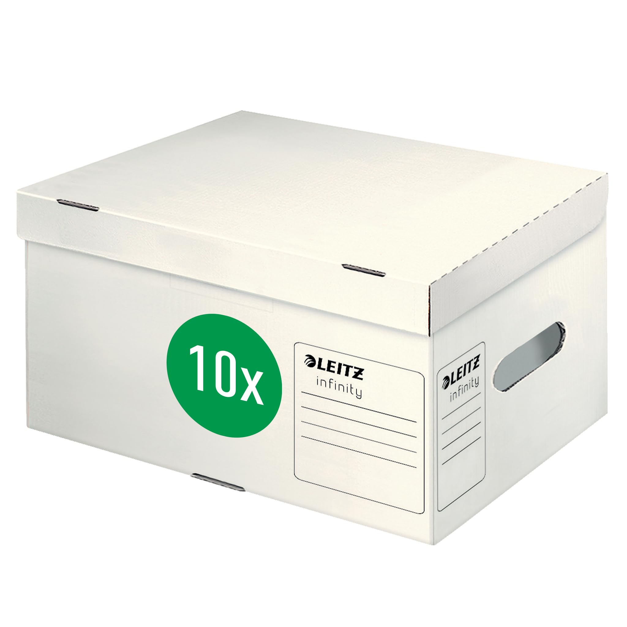 Leitz Infinity 61050000 - Scatola archivio con coperchio ribaltabile, formato A4 Plus, 20 pezzi, 100% riciclabile, certificato FSC, colore: Bianco