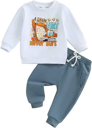 WZTYYDS Baby Boy Clothes Funny Letter Long Sleeve Sweatshirt Pullover Tops Joggers Pants Set Toddler Fall Winter Outfits - (color: A Little Dirt Never Hurt-white, size: 6-12 Months)