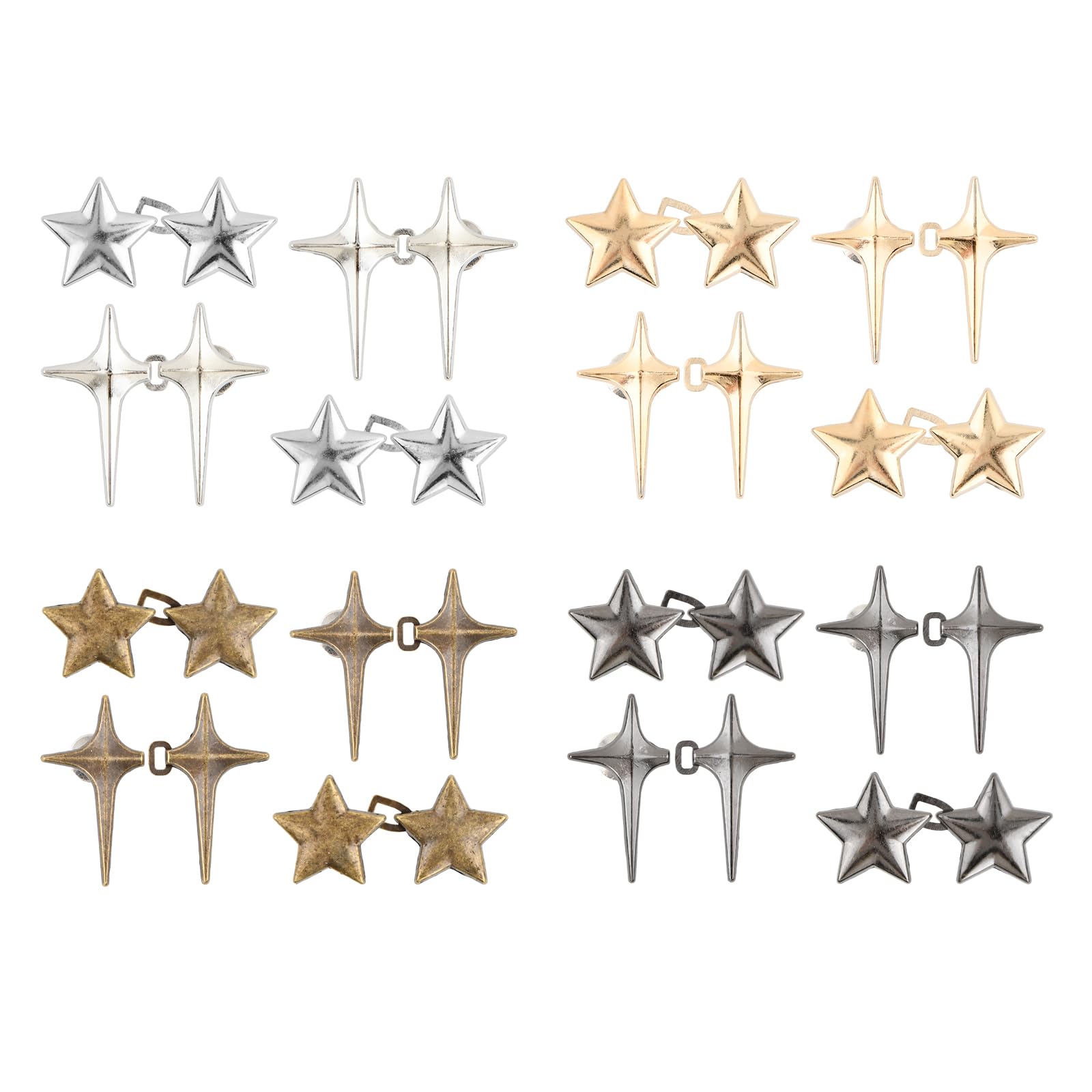 Zirax 16 Pairs Star Waist Tightener Clips for Jeans, No Sewing Adjustable Waist Buckle Extender Set, Reusable Metal Button Pins for Loose Pants, Skirts & Trousers, Instant Fit Replacement
