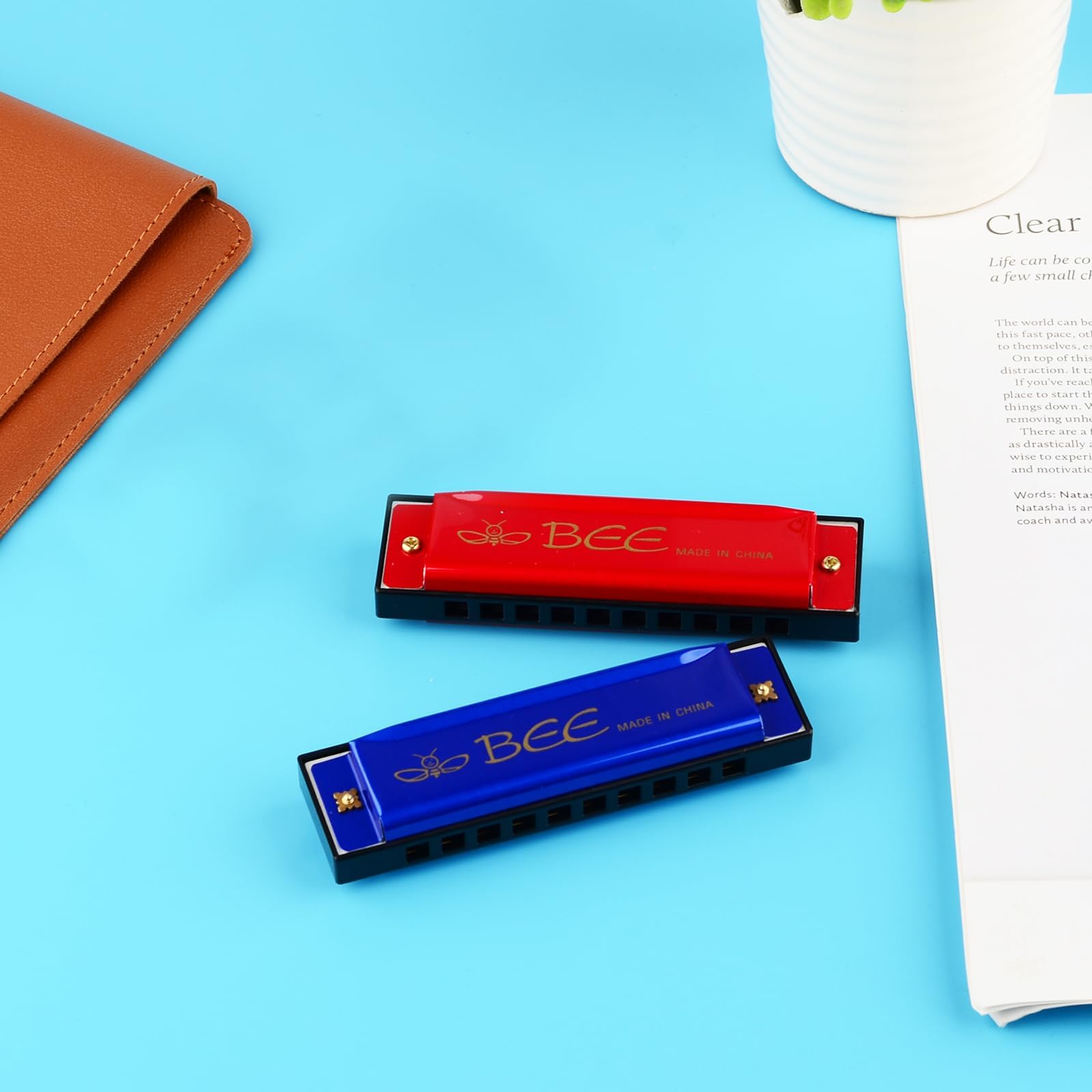 Lot De 2 Harmonicas Diatoniques 10 Trous En Do - Bleu Et Rouge, Pour Débutants, Enfants, Adultes, Musiciens