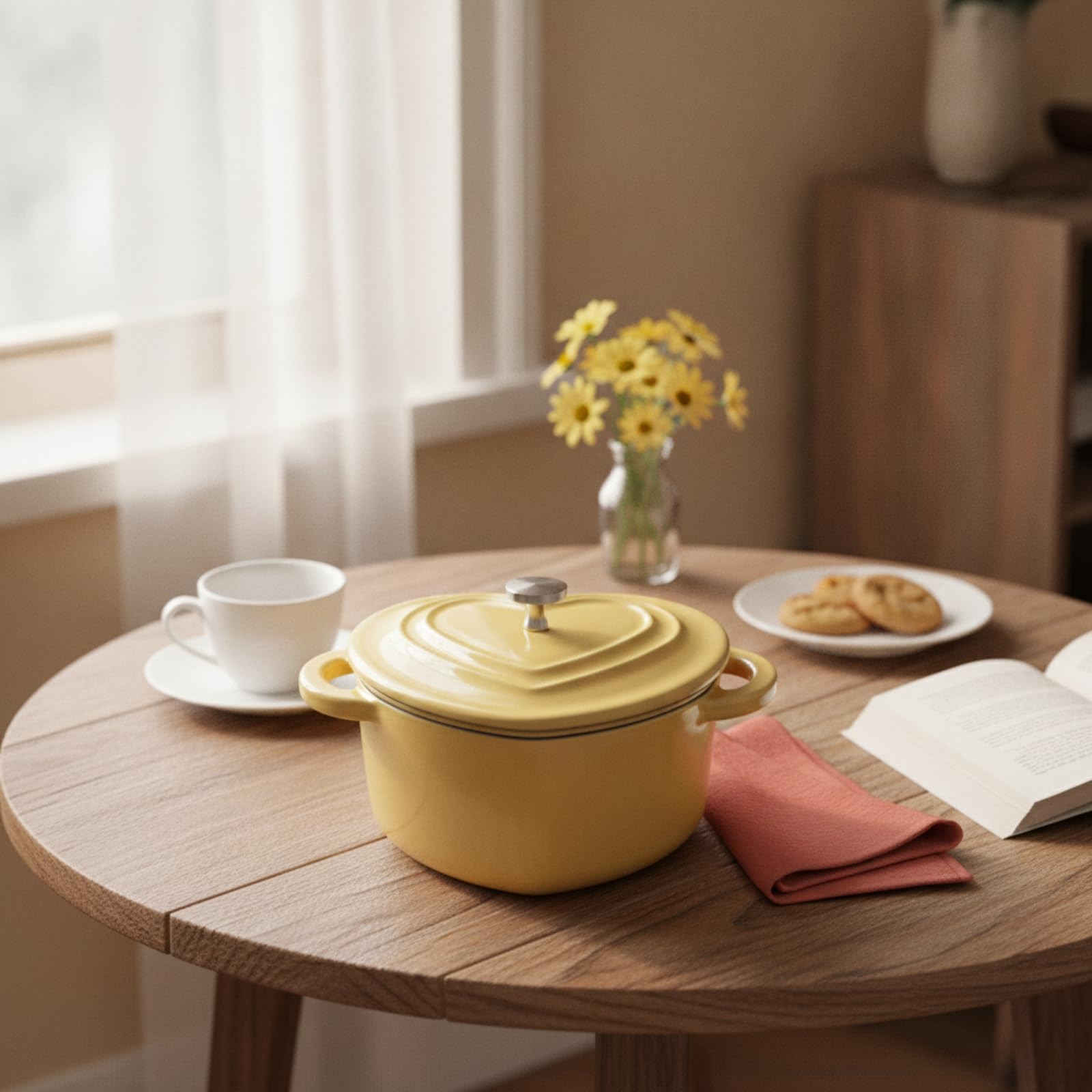 Pentola in Smalto a Forma di Cuore Casseruola Padellino Antiaderente Versatile per Fornelli E Preparazioni Quotidiane Adatta per Colazioni Bevande Calde Contorni Casa, Red