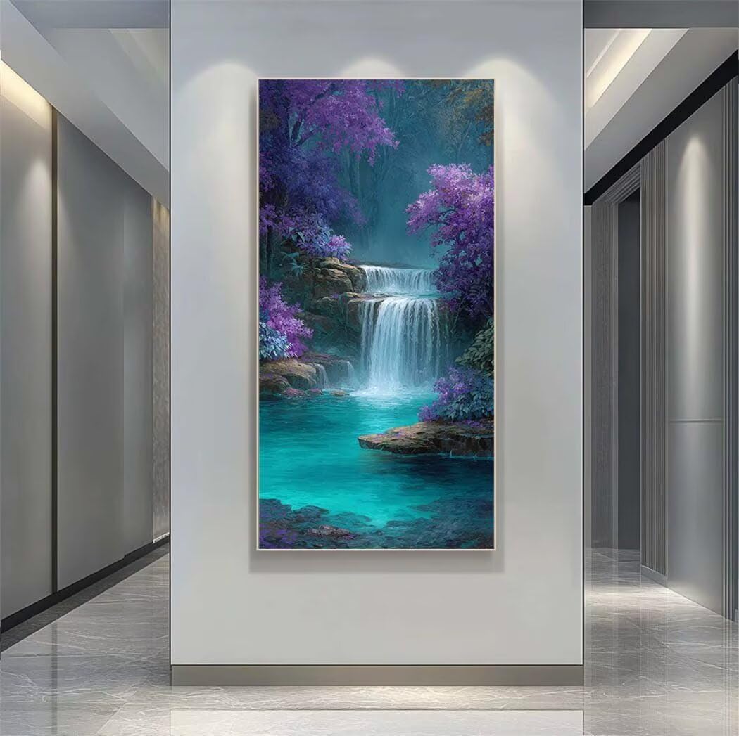 Landscape Diamond Art Kits Adults Large 5D Waterfall Flowers Diamond Painting Kits, DIY Full Drill Crystal Art Craft Rhinestone Embroidery Cross Stitch for Adults 11.8x23.6 Inch/30x60 cm -LR1132