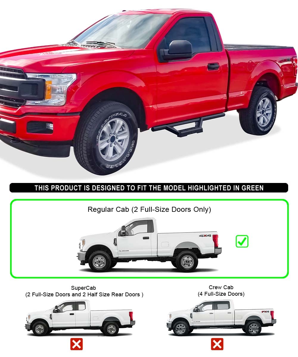 APS Drop Steps Running Boards Compatible with Ford F-150 2015-2025 Standard Cab (Excl. 22-25 Lightning EV) & 2017-2025 F-250/350 Super Duty | 304 Stainless Steel Side Steps | 5-Year Warranty