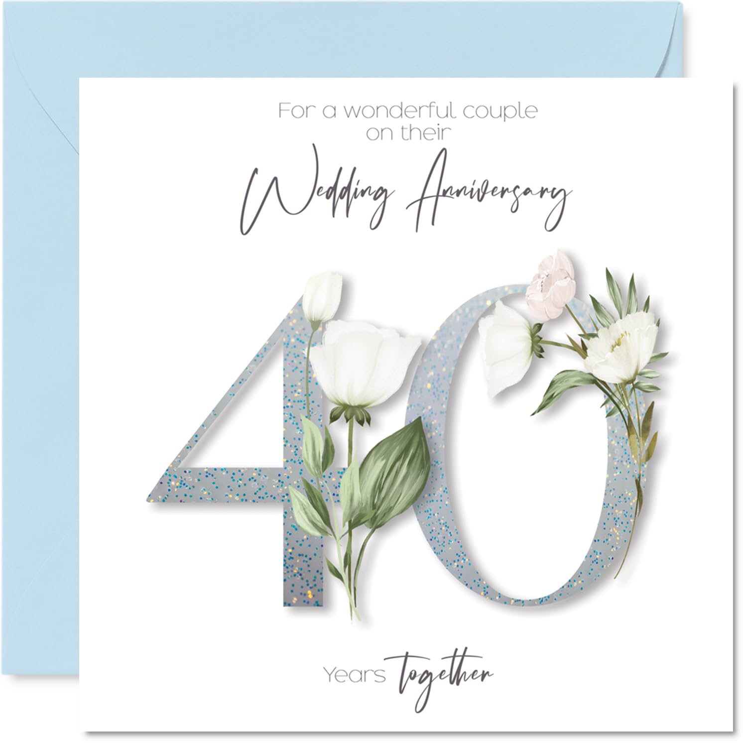 40th Anniversary Card for Women Men - Fancy Floral Flowers - Happy 40 Year Anniversary Card for Mum Dad Grandad Nanny, 145mm Wedding Anniversaries Greeting Cards