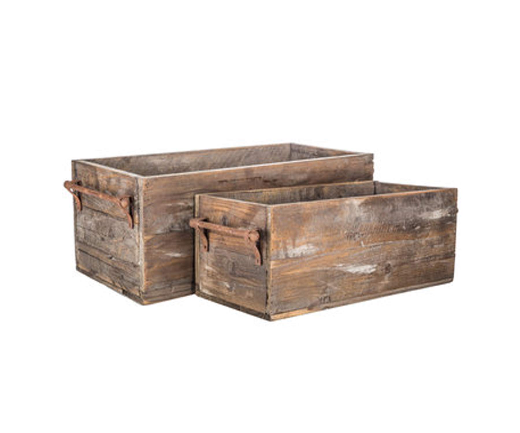 2 Pieces Decorative Wood Storage Box Rustic Style with Different Sizes Metal Handle | Great for Home Centerpiece