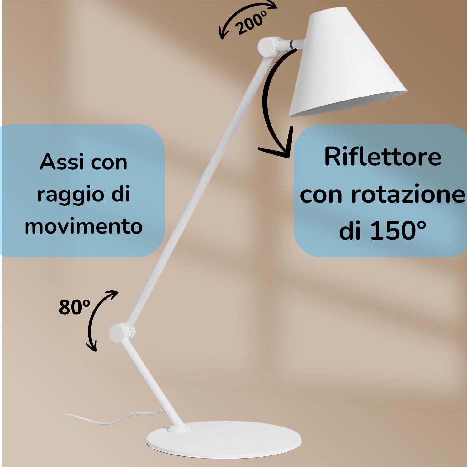 EXO lighting - lampada da scrivania bianca MANTIS - lampada ufficio scrivania - lampada led da scrivania - luce da scrivania led e27 - lampada da studio - desk lamp - luci da scrivania