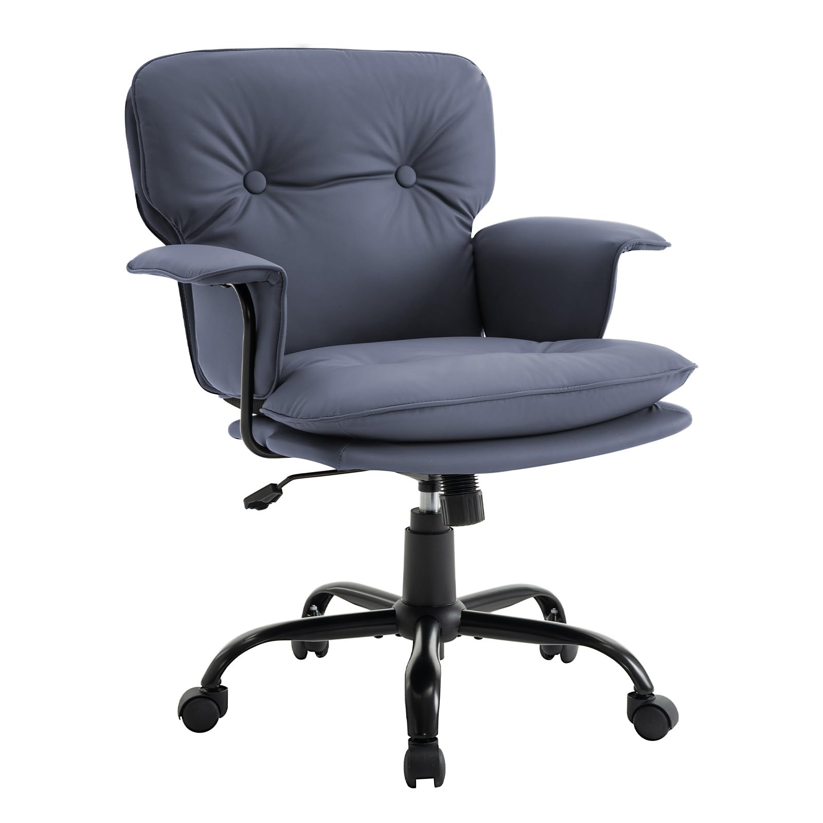 Vigosit Silla giratoria ergonómica con cojín de asiento de 10 cm de grosor, reposabrazos en forma de alas y altura regulable, con una capacidad de carga de hasta 150 kg, equipada con ruedas