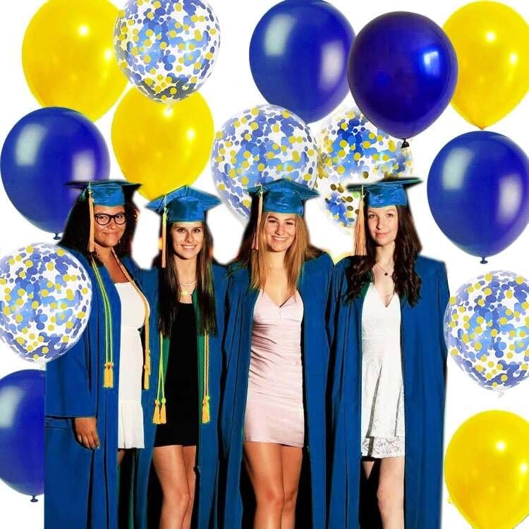 Image of 50Pcs 12inch Navy Blue Yellow Confetti Balloons with Navy Blue Yellow Balloons for Wedding, Birthday, Baby Shower, Halloween,Family Parties Decoration
