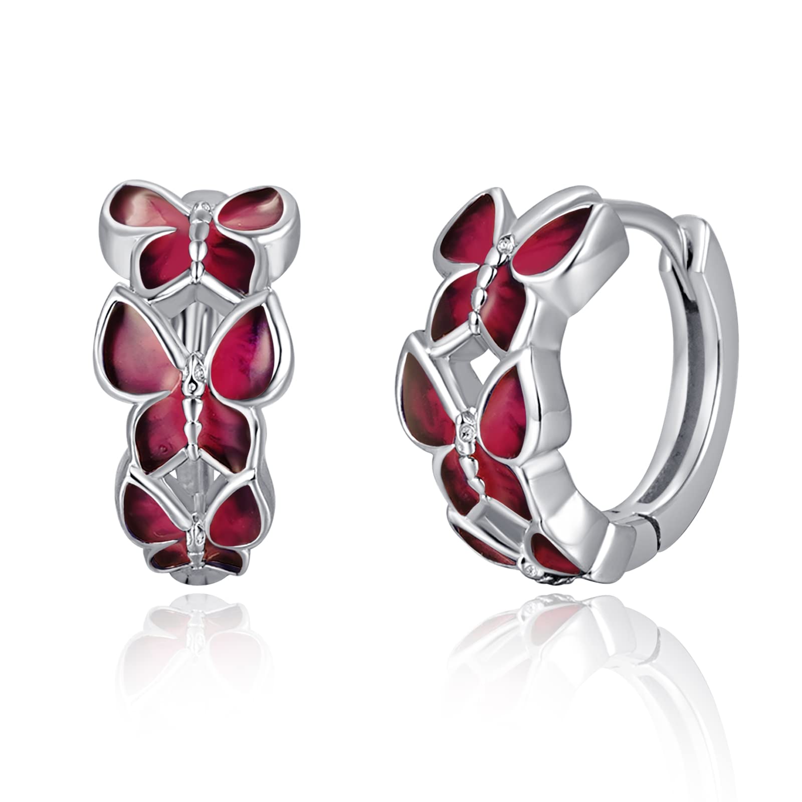 Pendientes de aro de mariposa de plata de ley 925, multicolor, pequeños pendientes de mariposa hipoalergenicos, regalo de cumpleaños para mujeres y niñas