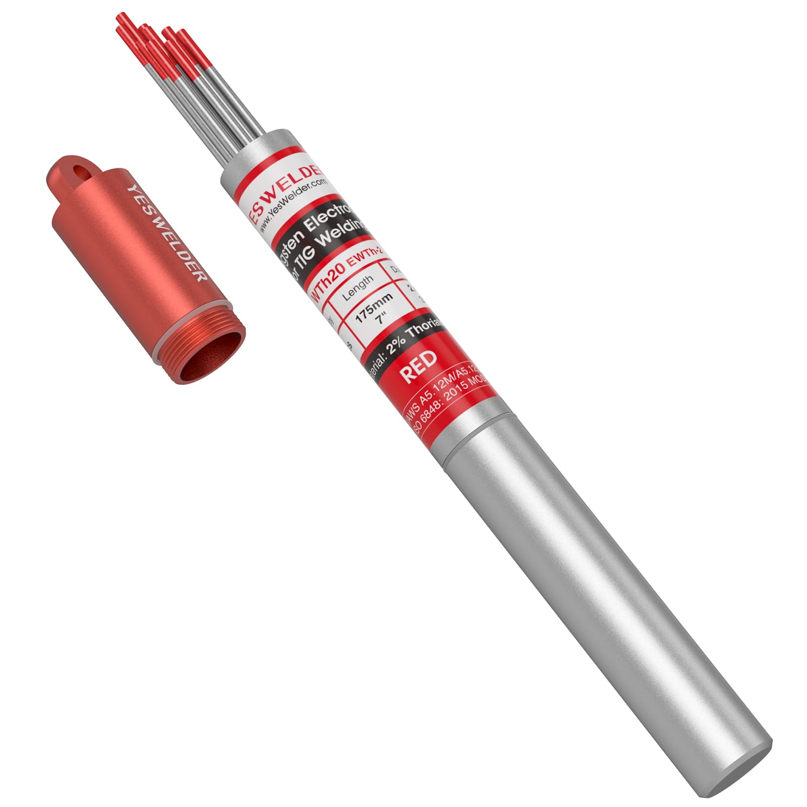 TIG Welding Tungsten Electrode 2% Thoriated 3/32" x 7" (Red, EWTh-2) 10-pk YESWELDER