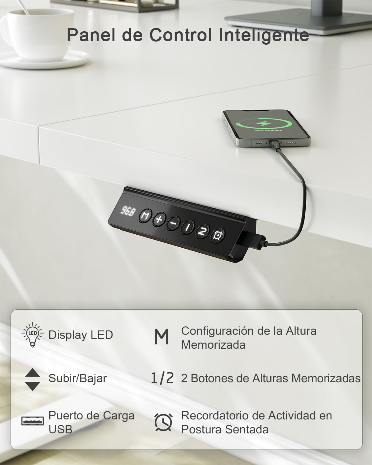 JUMMICO Escritorio Elevable Eléctrico con Cargador USB, Escritorio Regulable en Altura Ergonomica Escritorio de pie Ajustable Smart Panel con Funciones de Memoria, Standing Desk (Blanco, 140 * 60cm)