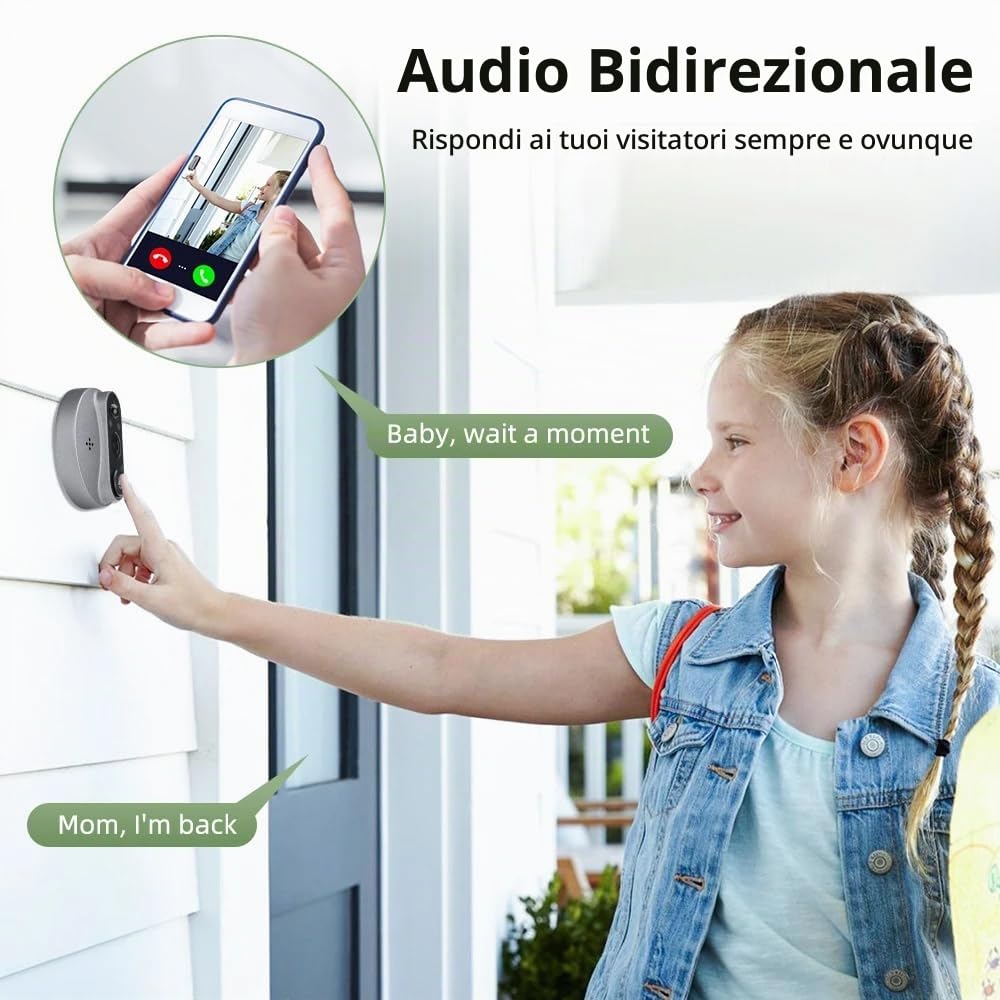 Spioncino Digitale a Batteria 1080P,Suoneria Campanello,Wifi Video Telecamera Senza Fili con da Monitor 4,3" Pollici,Alexa,Scheda 32G inclusa