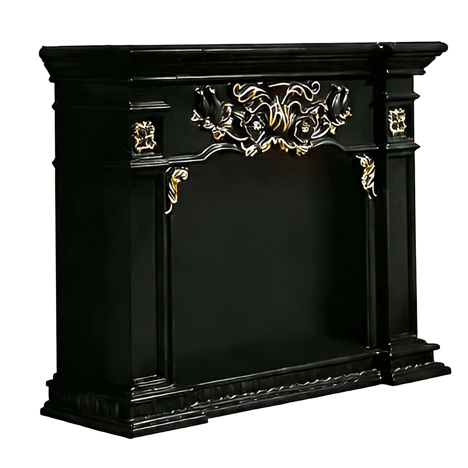 Lizhuzhuzs28 Black Freestanding Carved Floral Fireplace Mantel With Solid Wood Base Decorative Surround Decorative