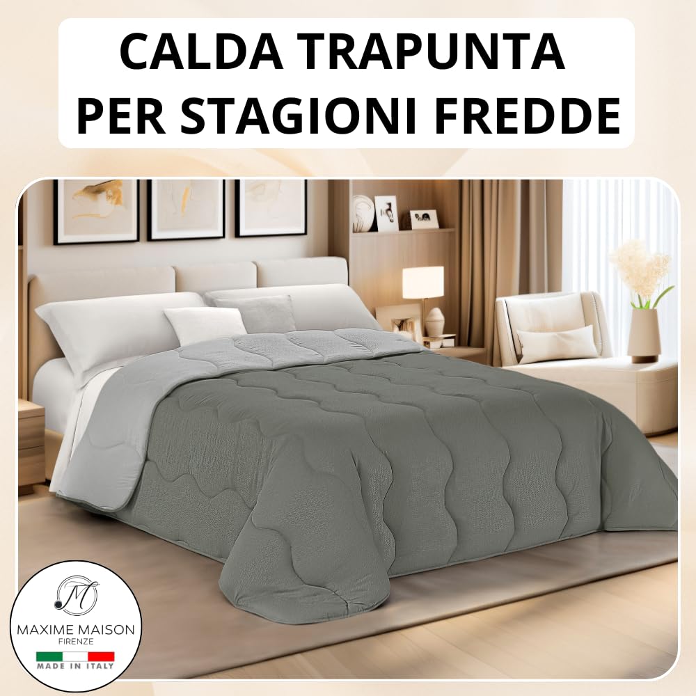 MAXIME MAISON - Piumone Matrimoniale Invernale 260x260cm, Trapunta Invernale Matrimoniale (300gr/mq) Coperta Calda in Microfibra, Copriletto per Stagioni Fredde, Design Double Face, Made in Italy