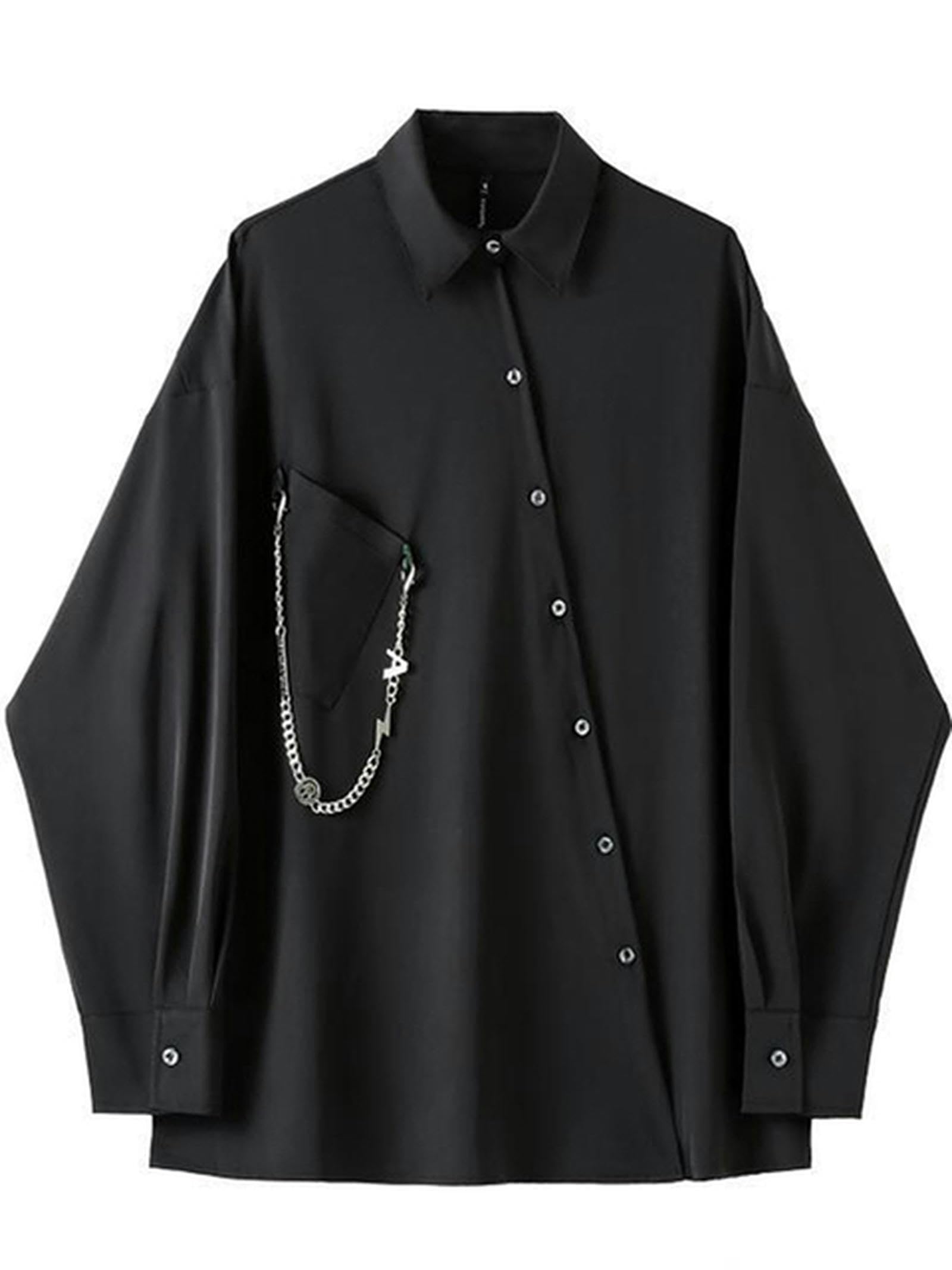 Wszjln Women's Black Gothic Blouses Vintage Casual Streetwear Harajuku Shirt Spring Autumn Oversized Asymmetrical Top Punk Long Sleeve-Xl