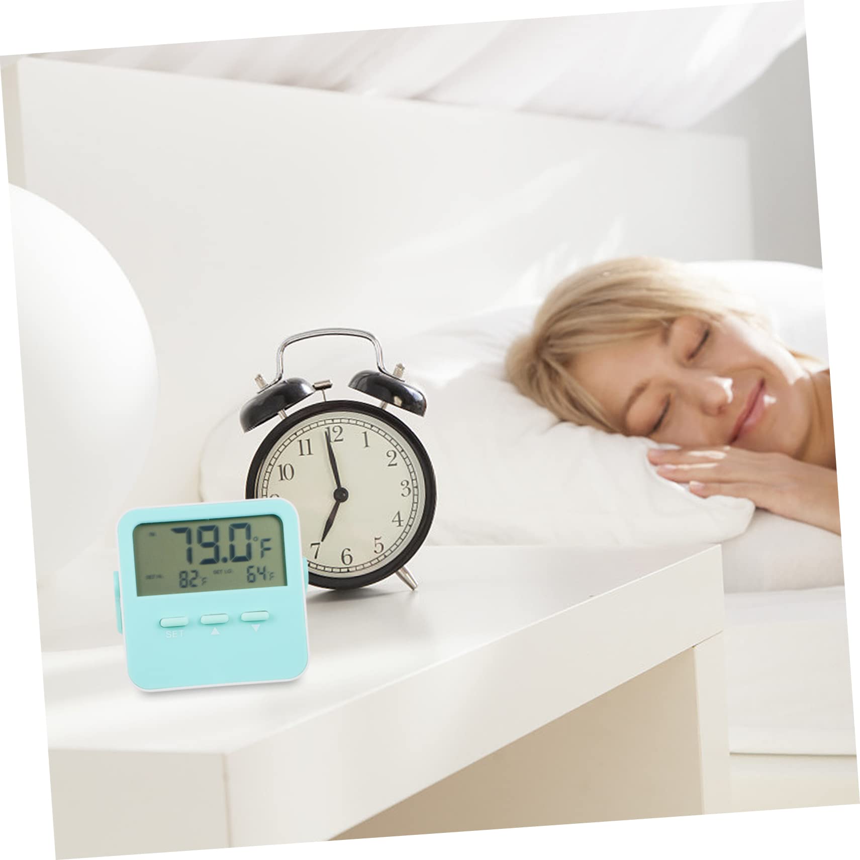 Kisangel 3piezas Digital Con Sonda y Soporte Medidor De Temperatura Interior y Exterior Alarma De Temperatura Alta Magnético Para Refrigerador y Escritorio Sin Batería