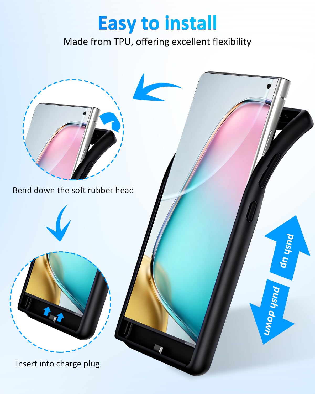 Coque de protection pour Samsung Galaxy S10 - 6000 mAh - Fin et rechargeable - Étui de chargement de batterie de secours - Coque de protection portable pour Samsung Galaxy S10 - Noir
