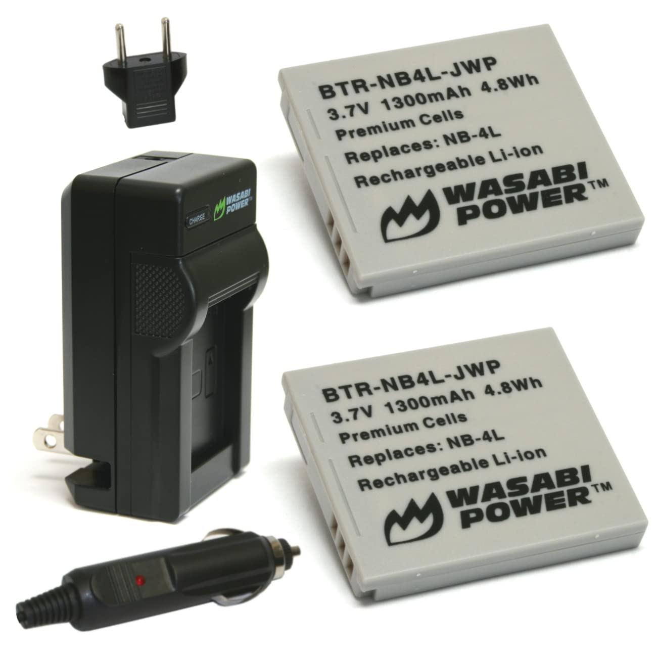 Wasabi Power Battery (2-Pack) and Charger for Canon NB-4L and Canon PowerShot SD40, SD400, SD450, SD600, SD630, SD750, SD780, SD960, SD970, SD1000, SD1100, SD1400, ELPH 100, 300, 310, 330, VIXIA mini