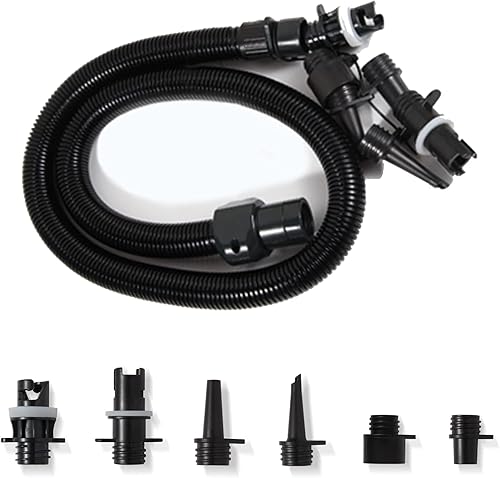 HEAPELF Juego de adaptadores de bomba de tabla de remo, 1 manguera de aire + 6 boquillas de aire, conector de manguera de aire extraíble para bomba