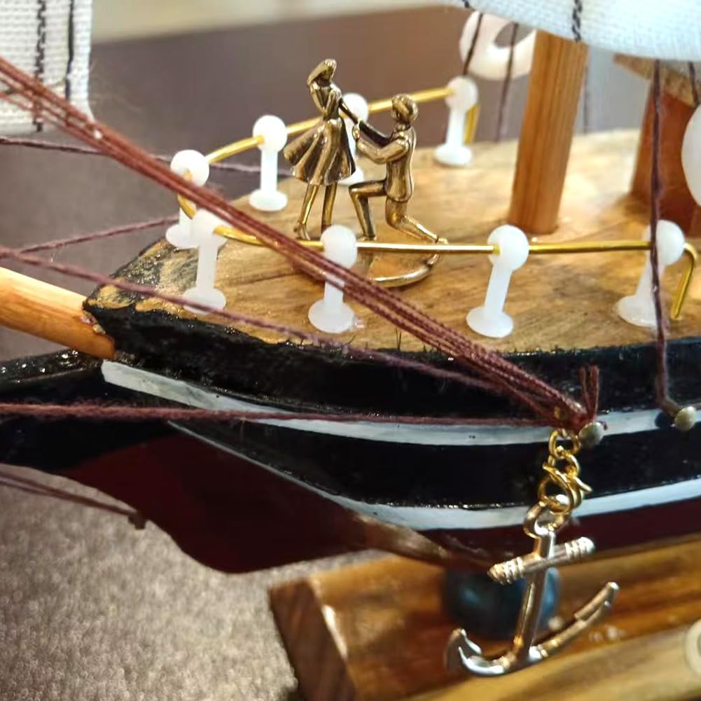 Model shipHandmade Sailboat, Ocean Themed Sailboat Model, Mediterranean Sailboat, Wooden Sailboat Suitable for Home and Office desks (White sail, Brown Hull)