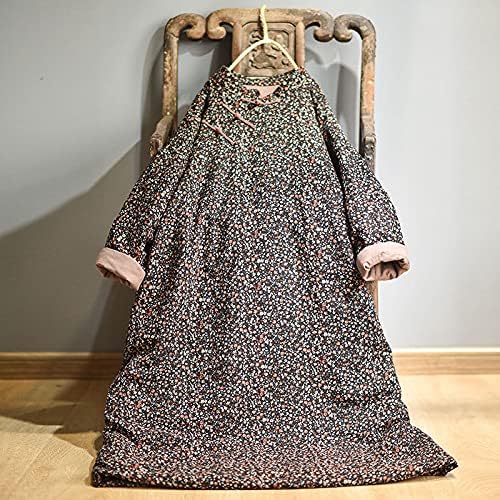 NFYM Women Autumn Winter Warm Padded Floral Outwear Long Cotton Linen Vintage Chinese Style Robe Coat - Image 6