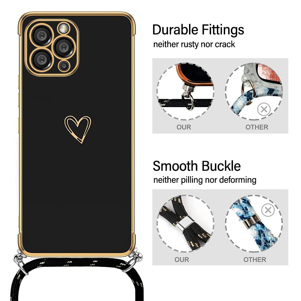Yichxu Cover con Cordino per Honor 90 Lite, Custodia Glitter con Collana Tracolla, Motivo Cuore TPU Silicone Brillantini Antiurto AntiGraffio Case, Laccio Collo Case per Honor 90 Lite, Rosa