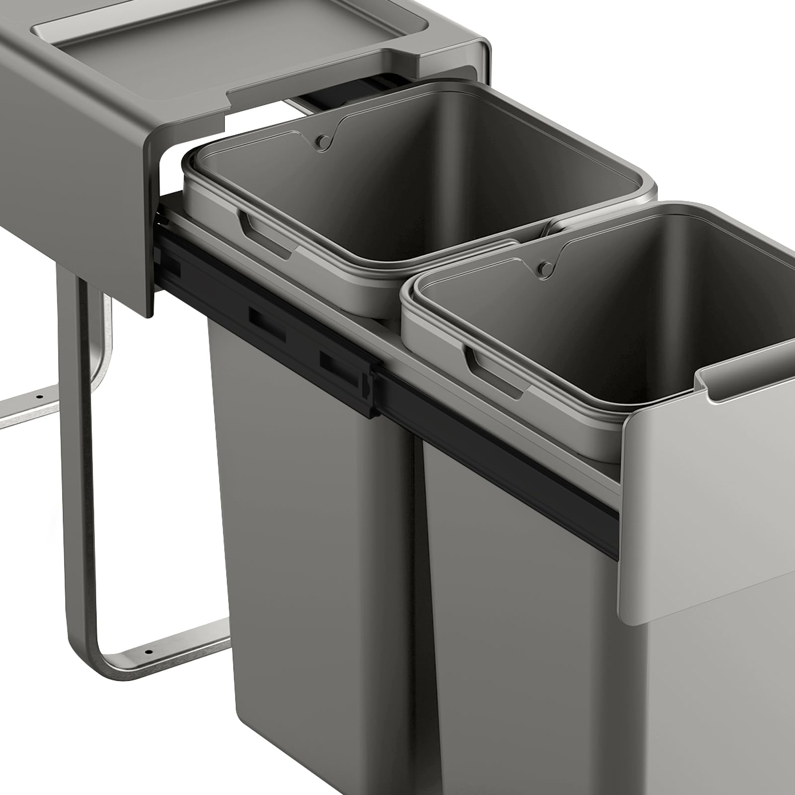 SVITA EM2x14 Einbaumülleimer 28L (2x14L) 2 Fächer mit Deckel Mülltrennsystem 2fach Küche Unterschrank Abfalleimer ausziehbar Grau