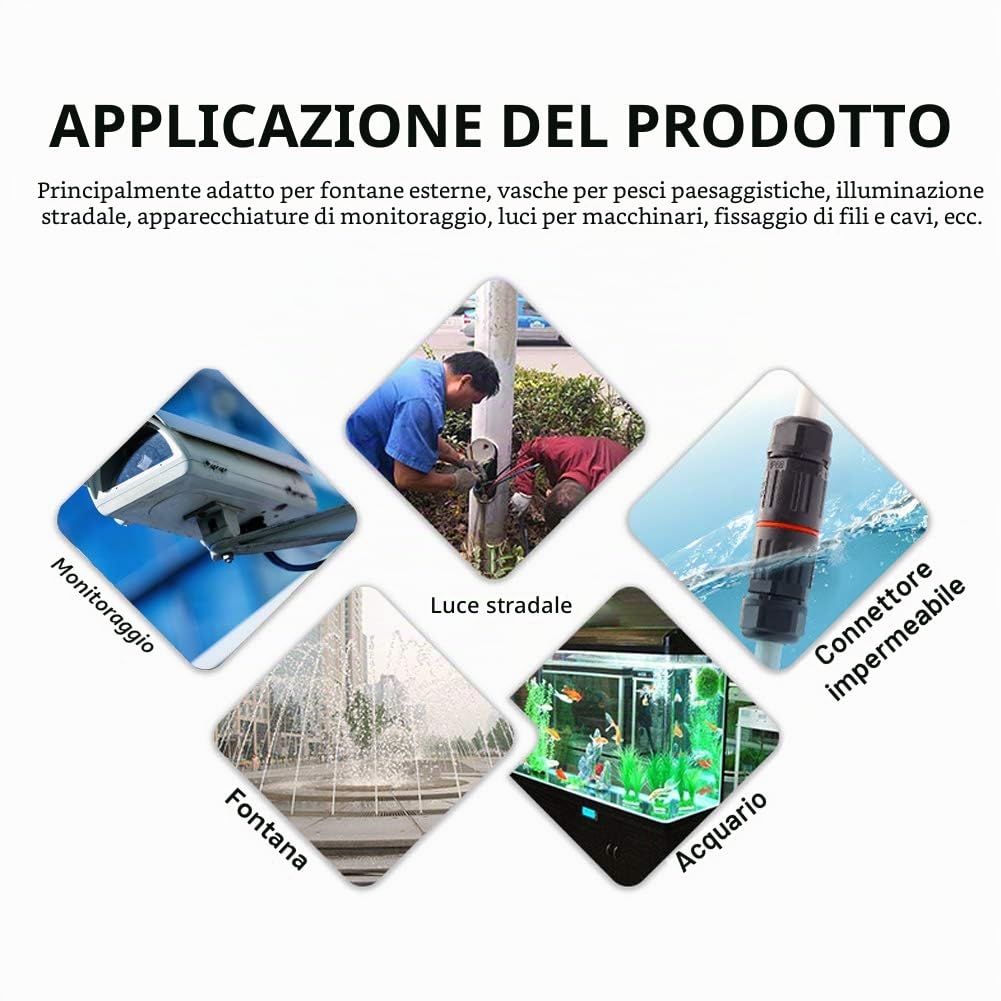 Connettori per Cavi Impermeabili, 10 Pezzi IP68 Connettore per Cavo Elettrico Impermeabile a 3 Pin per Presa Esterna