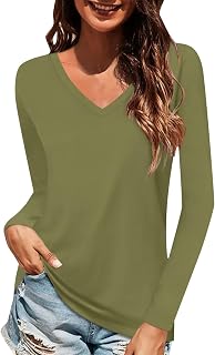 Briskorry Top de manga larga para mujer, Crop Top de manga larga Negro, Parte Superior Ajustada Stretch Tee Camisetas Cuello V Manga Larga Top Y2K Aesthetic Clean Girl Ropa de Color Sólido Clásico