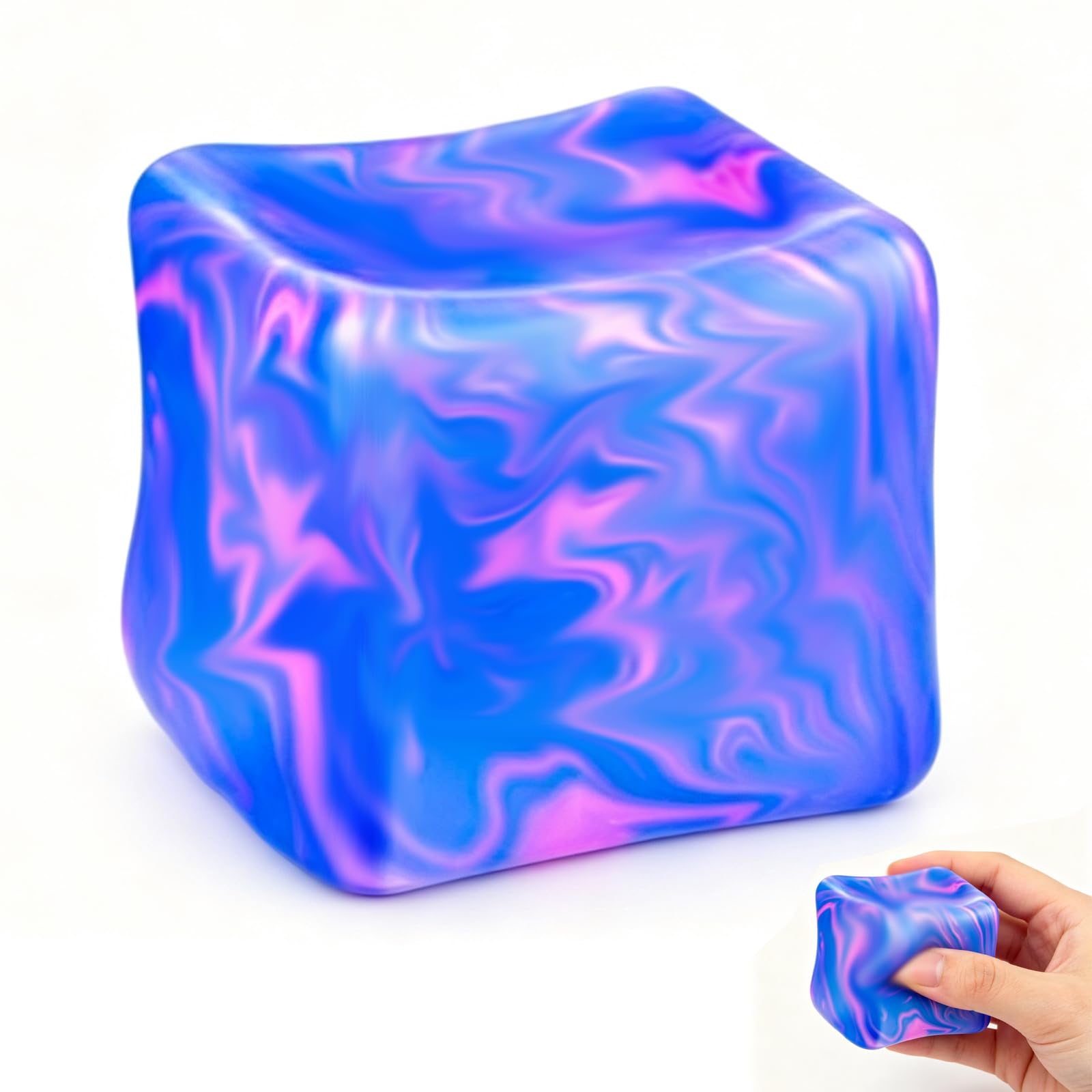 Ice Cube Squishy, Stress Cube for Classroom Focus and Office Relaxation, Sensory Toy with Marbled Design, Compact 5 Cm Size for Portable Stress Relief