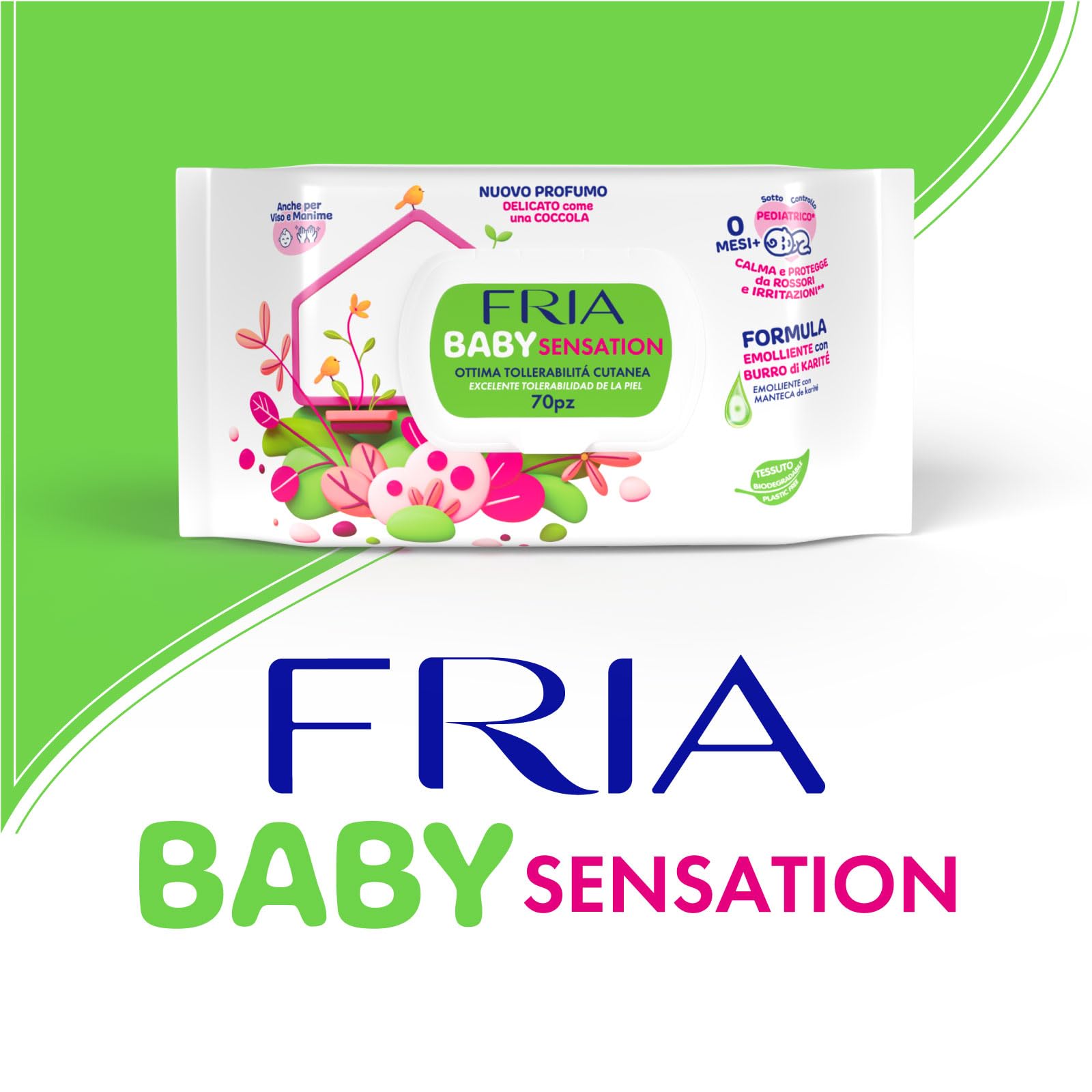 Fria Baby Sensation Salviette per Cambio Pannolino Burro di Karitè 70 Salviette