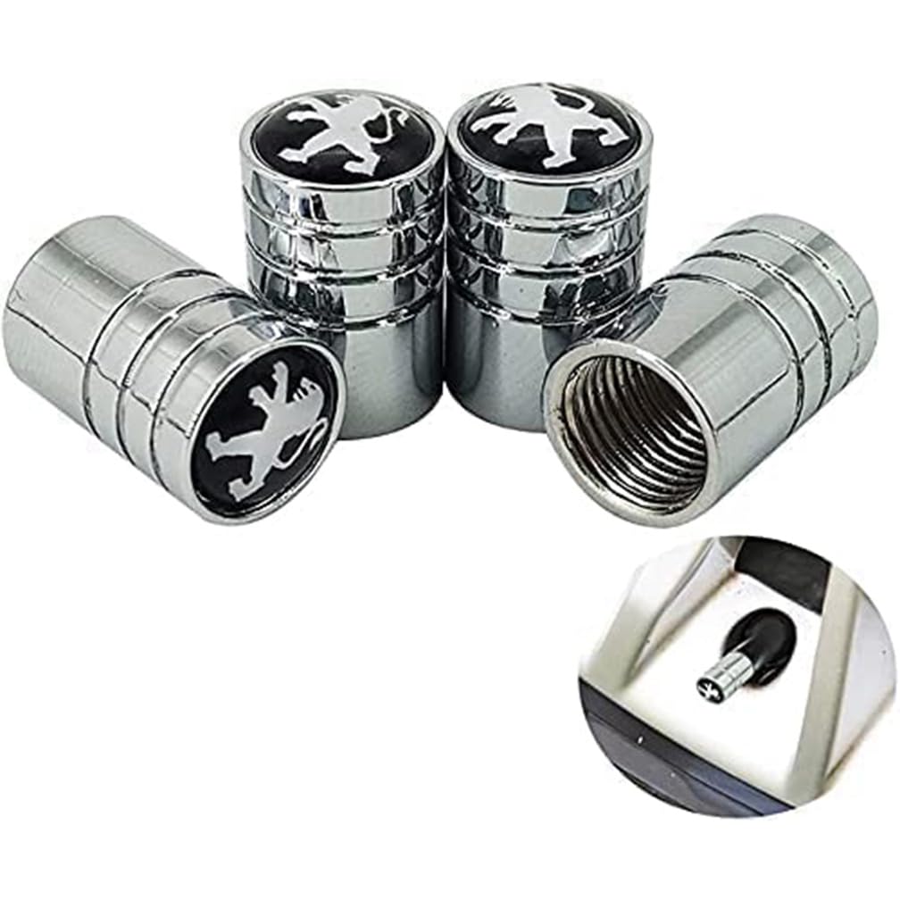 HOWENG Car Valve Caps, for Peugeot 308 408 508 RCZ 208 3008 2008 Tyre Dust Anti-corrosion Leak-Proof Cover, Auto Accessories,Silver