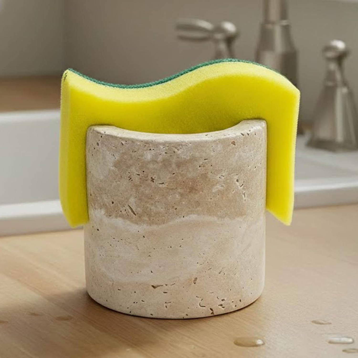 Travertine Sponge Holder for Kitchen Sink - Housewarming Gifts New Home, Marble Stone Caddy, Unique Artisan Absorbent Tray, Aesthetic Kitchen Decor & Practical Gifts for Women