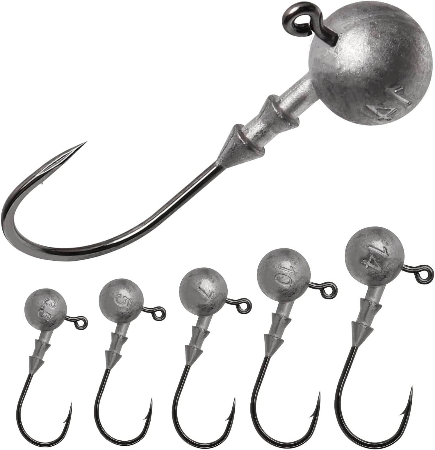 Dovesun Jig Head, Unpainted Jigheads Fishing Jigs Set Walleye | Bass | Crappie jigs Round Head Pro Jighead 1/8oz 3/16oz 1/4oz 3/8oz 1/2oz Fishing Jig Hooks Assortment 20-50pcs