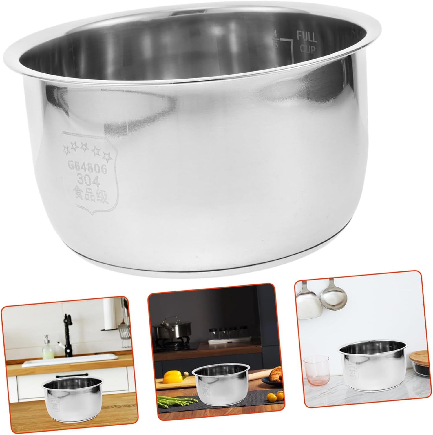 304 Stainless Steel Rice Cooker Inner Pot Universal Non-Stick Replacement Liner for Electric Cookers Compatible Most Models 3L Capacity