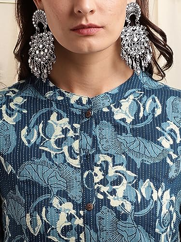 Image of MIRCHI FASHION Pure Cotton Kurti for Women | A-Line Kantha Work Printed Kurta for Woman | Ethnic Wear for Office & Daily Use (Single Piece)