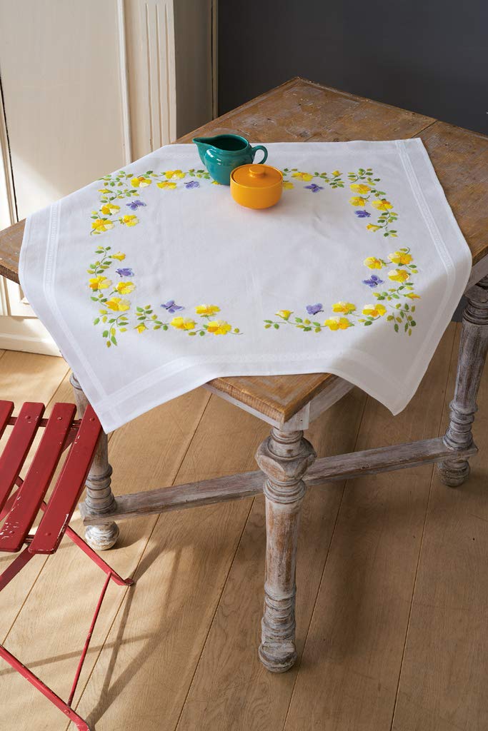 VervacoEmbroidery Kit: Tablecloth: Spring Flowers, Cotton, Multicoloured, 80 x 80 x 0,3 cm